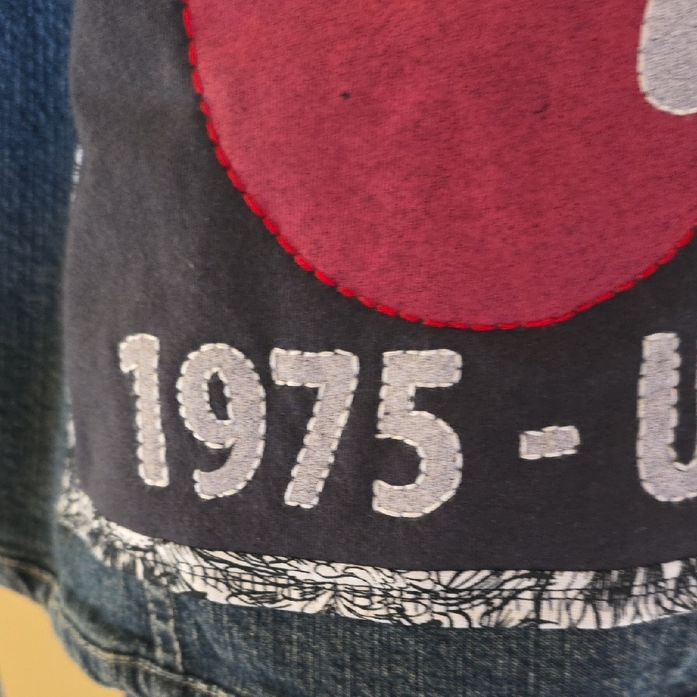 Upcyled Molly Made It Blue Jean Jacket with Iconic Rolling Stones Design - Picture 5 of 13